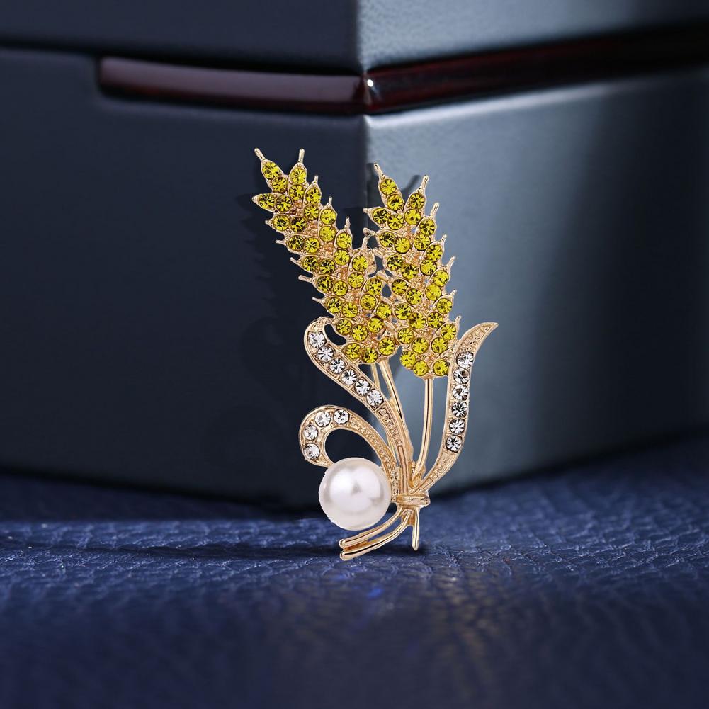 Fashion Rhinestone Wheat Ear Brooches For Women Unisex Enamel Pearl Flower Plant Badges Pins Jewelry Accessories Wheat Brooches
