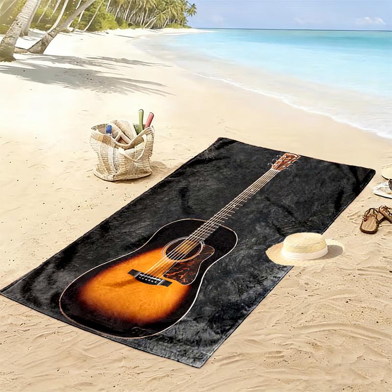 Fire Guitar Print Beach Towel, Large Soft Quick Dry Towel for Beach Camping Swimming