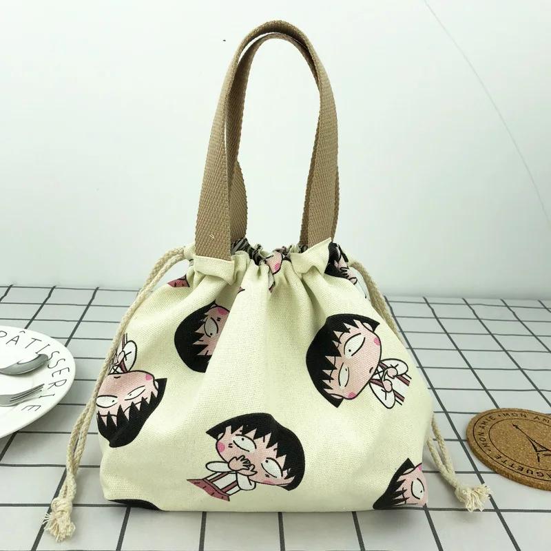 Японская милая сумка для бэнто ручная холщовая сумка мультяшная портативная сумка на шнурке сумки на шнурке для хранения столовых приборов для двух ланч-боксов 20cm20cm 2540₽