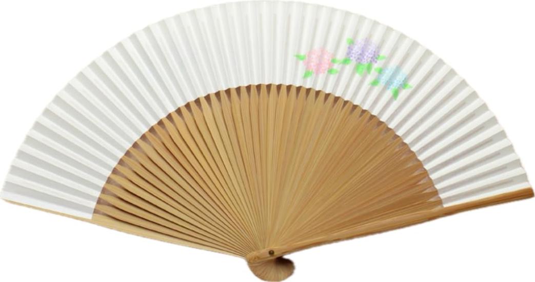 Kyoto-style fan with hydrangea design, made in Japan in Kyoto. Hand-painted, handcrafted, and made with high-quality washi paper. A perfect gift for