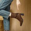 Maillard Brown High-heeled Boots Show Thin Temperament Versatile High Sense Season Square Head Short Boots Women's Thick Heel