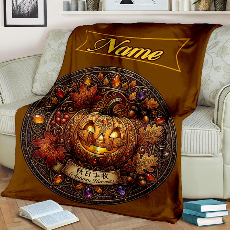 1PC Custom Name Autumn Harvest Festival outdooor Flannel blankets Throw Blanket All-Season Throw Gift Bedspread for Couch, Bed, Camping Holiday Birthd