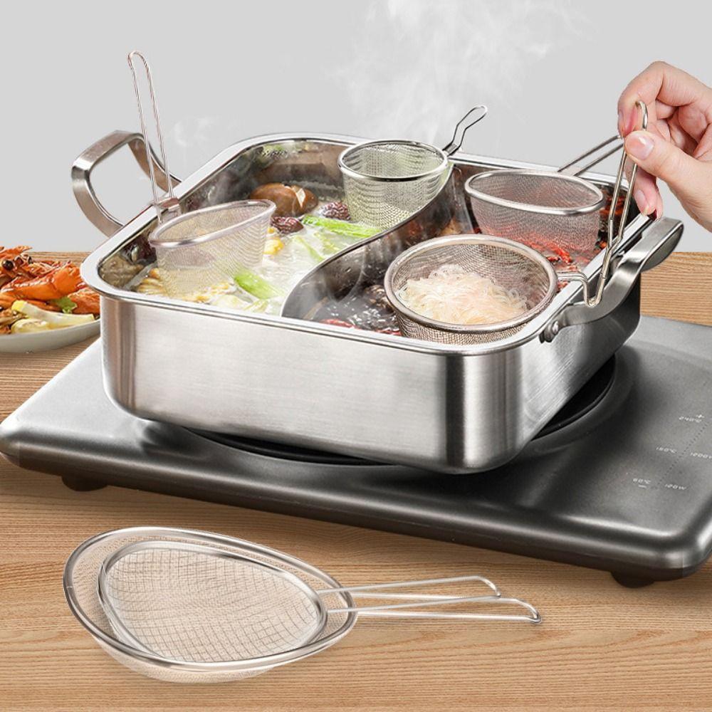 304 Stainless Steel Mesh Strainer Spoon Silver Fine Wire Mesh Hot Pot Strainer Cooking Utensils Long Handle Sieve