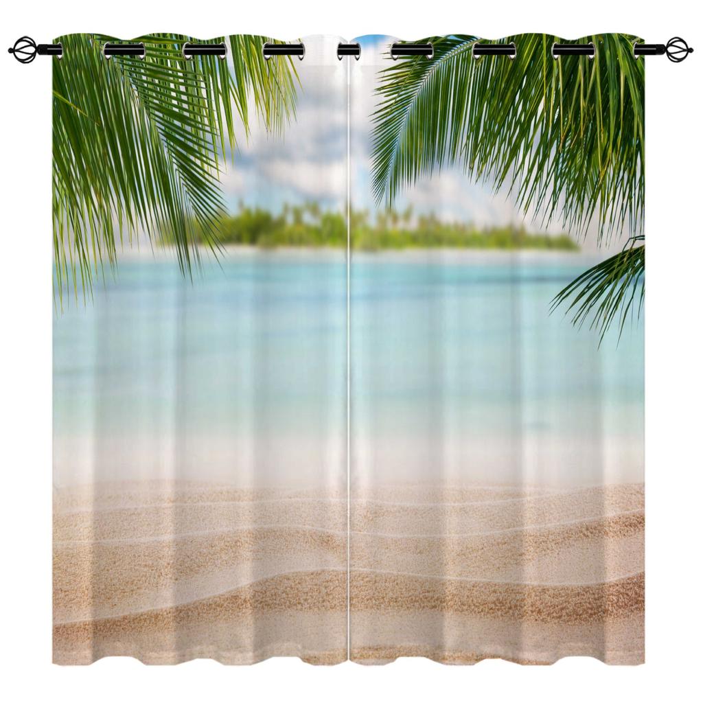 High-Density Blackout Curtains, Beach Curtains, Coconut Tree Seaside Series 6 Digital Printing Blackout Curtains