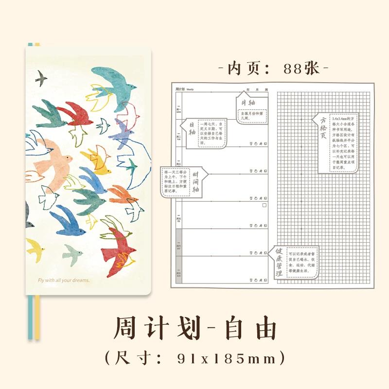 Kinbor 'Week'Journal Planner Notebook,Hardcover Cutie with Dreamy Illustrations&Self-Refill Layout Perfect for Studygram