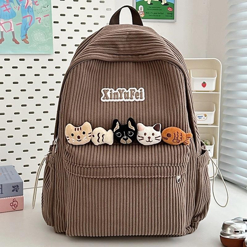 Retro Youth Backpack With Durable Corduroy Fabric For Daily Commute Campus And