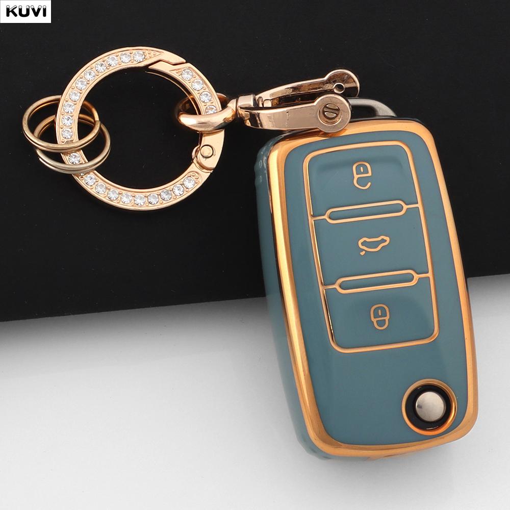Pink Tpu Car Flip Key Case Cover For Volkswagen Vw Polo Golf Passat Tiguan Beetle Caddy T5 Up Eos Skoda Octavia Seat Leon Altea