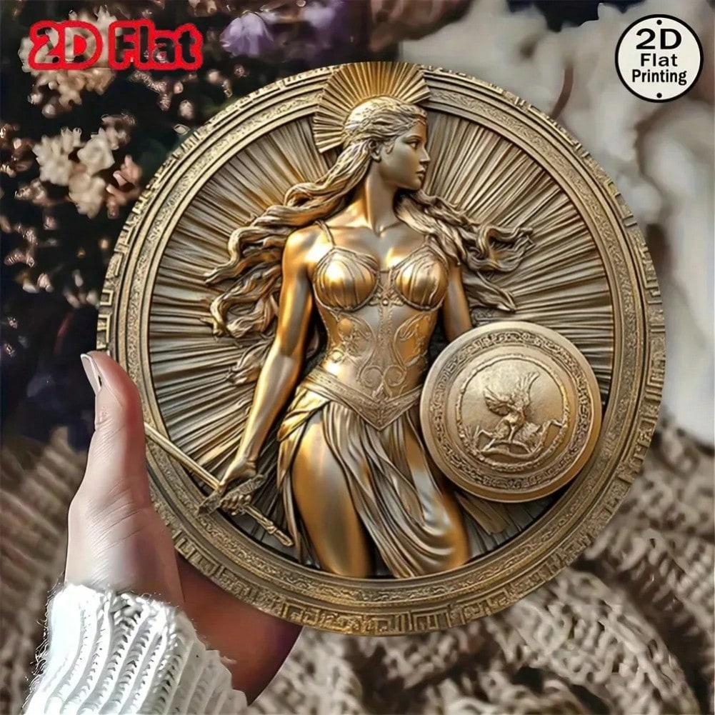 Греческая Богиня Афина Металлическая Жестяная Вывеска Меч Щит Ретро Настенный Декор 20x20 разноцветный