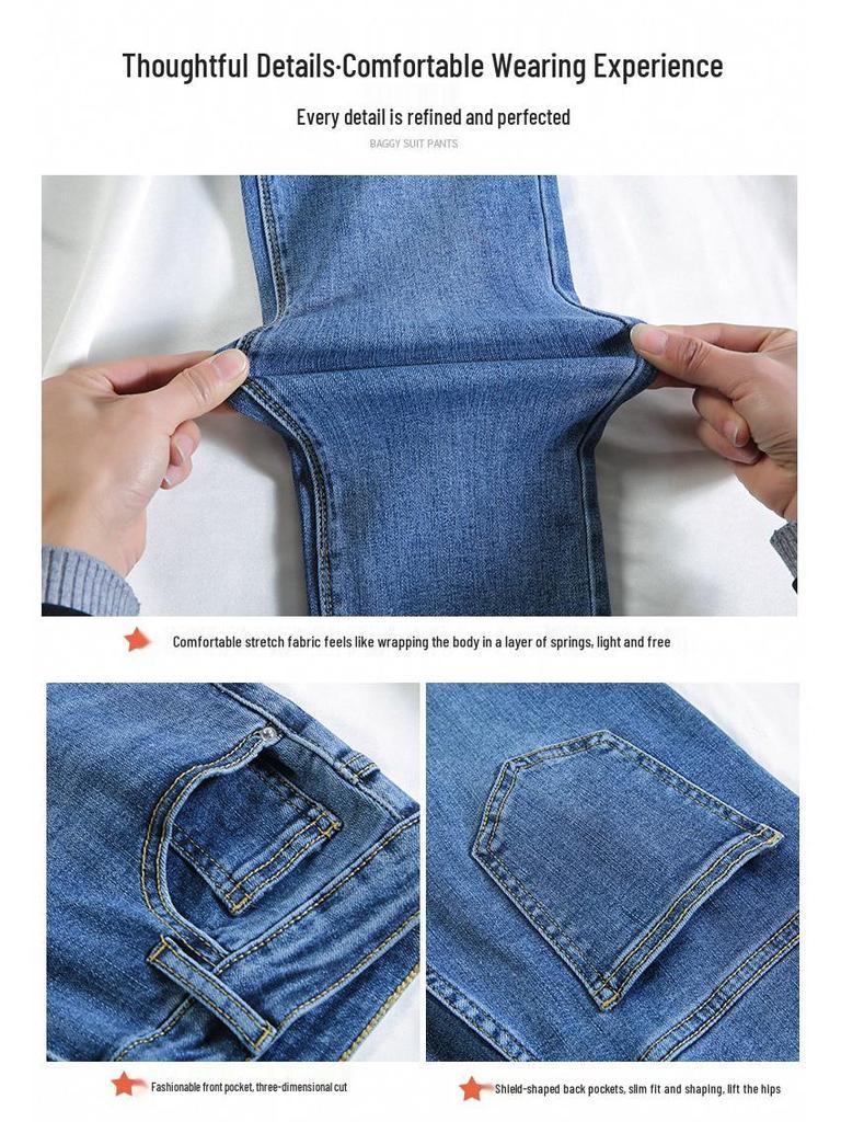 Elastische High-Waist-Schlankheitsjeans für Damen - Retro Slim Fit Straight Leg Cropped Pants