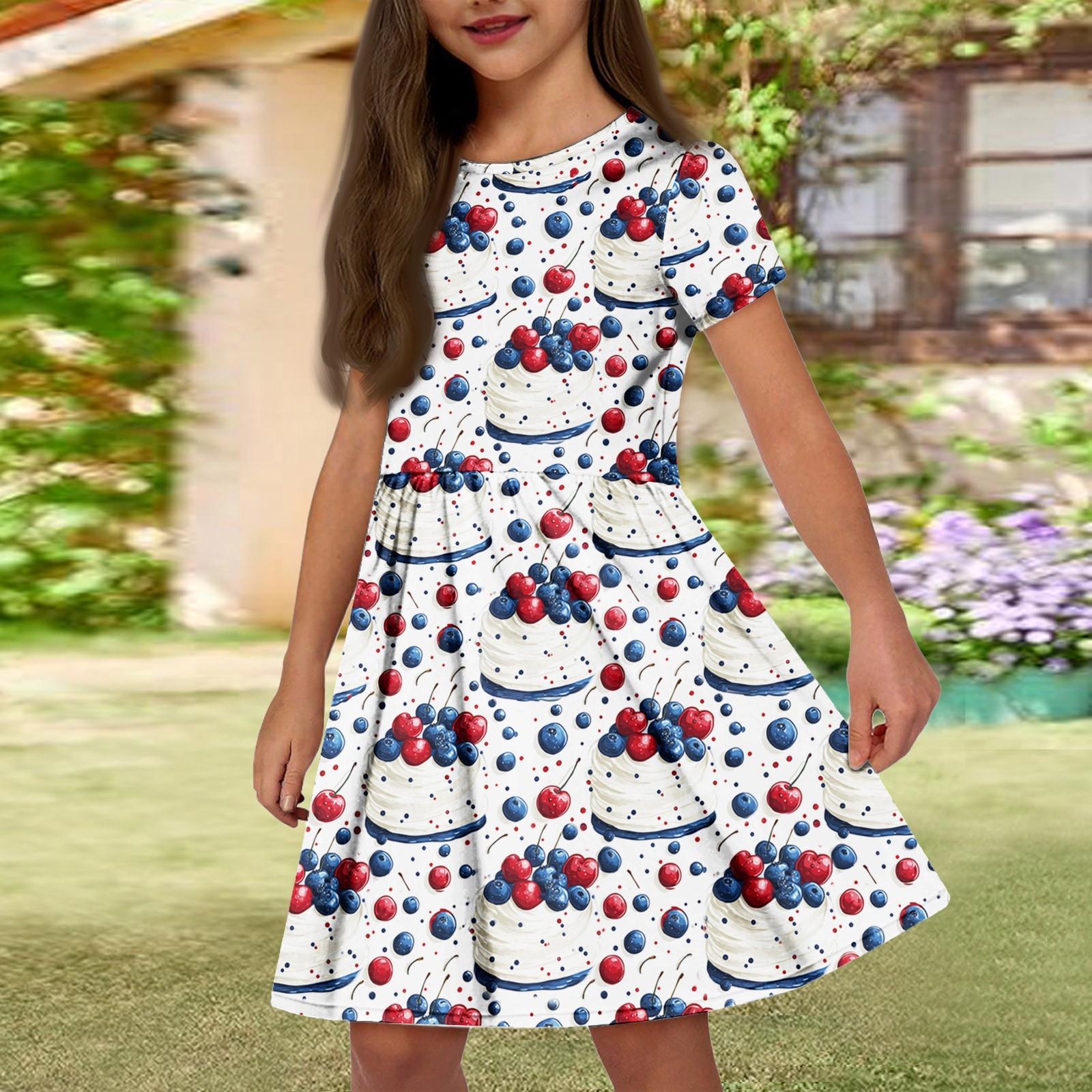 

Летнее платье для девочек, однотонное платье без рукавов с принтом и карманом, повседневное платье, вечернее платье с короткими рукавами 120 белый