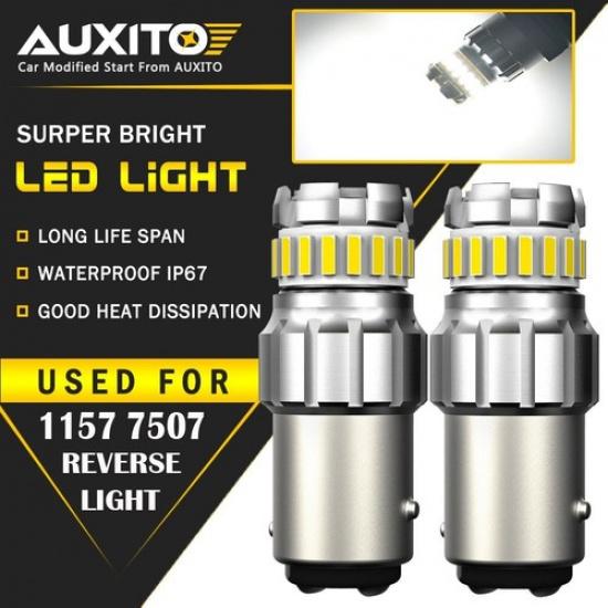 2X AUXITO 1157 2057 White LED Stop Turn Signal Brake Tail Light Bulbs BAY15D EOA