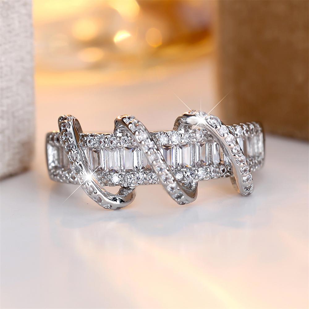 Geometric Crystal White Zircon Rings For Women Classic CopperColor Engagement Bands Wedding Jewelry
