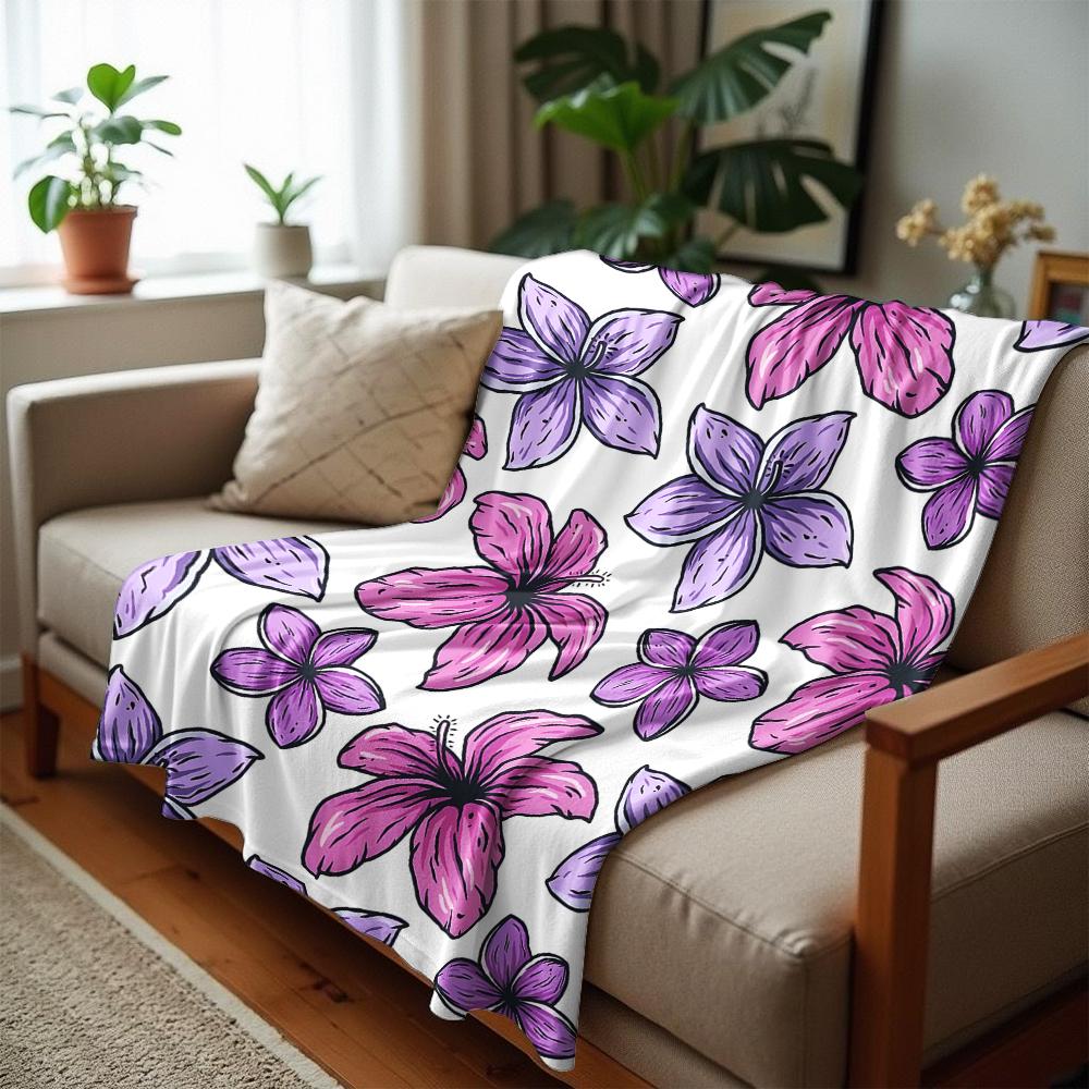 Pink Purple Plumeria Anime Cartoon Flannel Blanket Soft Warm Throw for Bedroom Sofa Car Kids Holiday Gift
