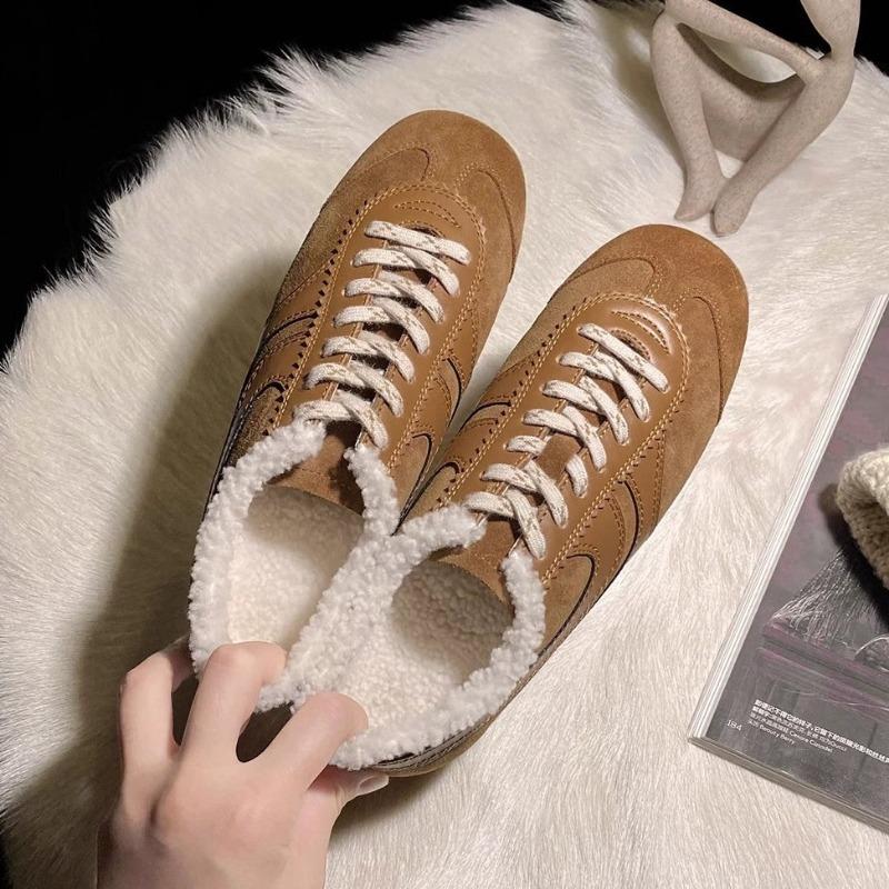 4cm small inner height increase brown retro women's new autumn and winter velvet casual sports board shoes
