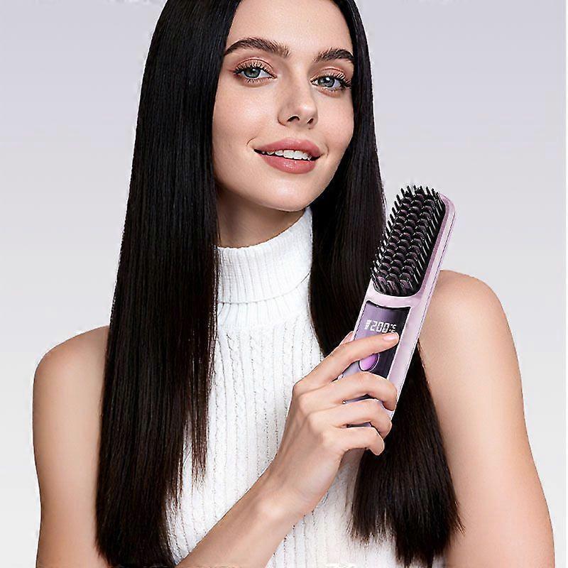 Cordless Hair Straightening Brush, 20s Fast Heat-Up, 3 Temperature Settings with LCD, Anti-Scald Comb, Type-C Charging, 2600mAh Battery for Home and T