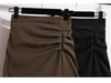 Women’s High-Waisted Black Midi Skirt with Slit – Elegant Draping for Spring and Autumn 2024.