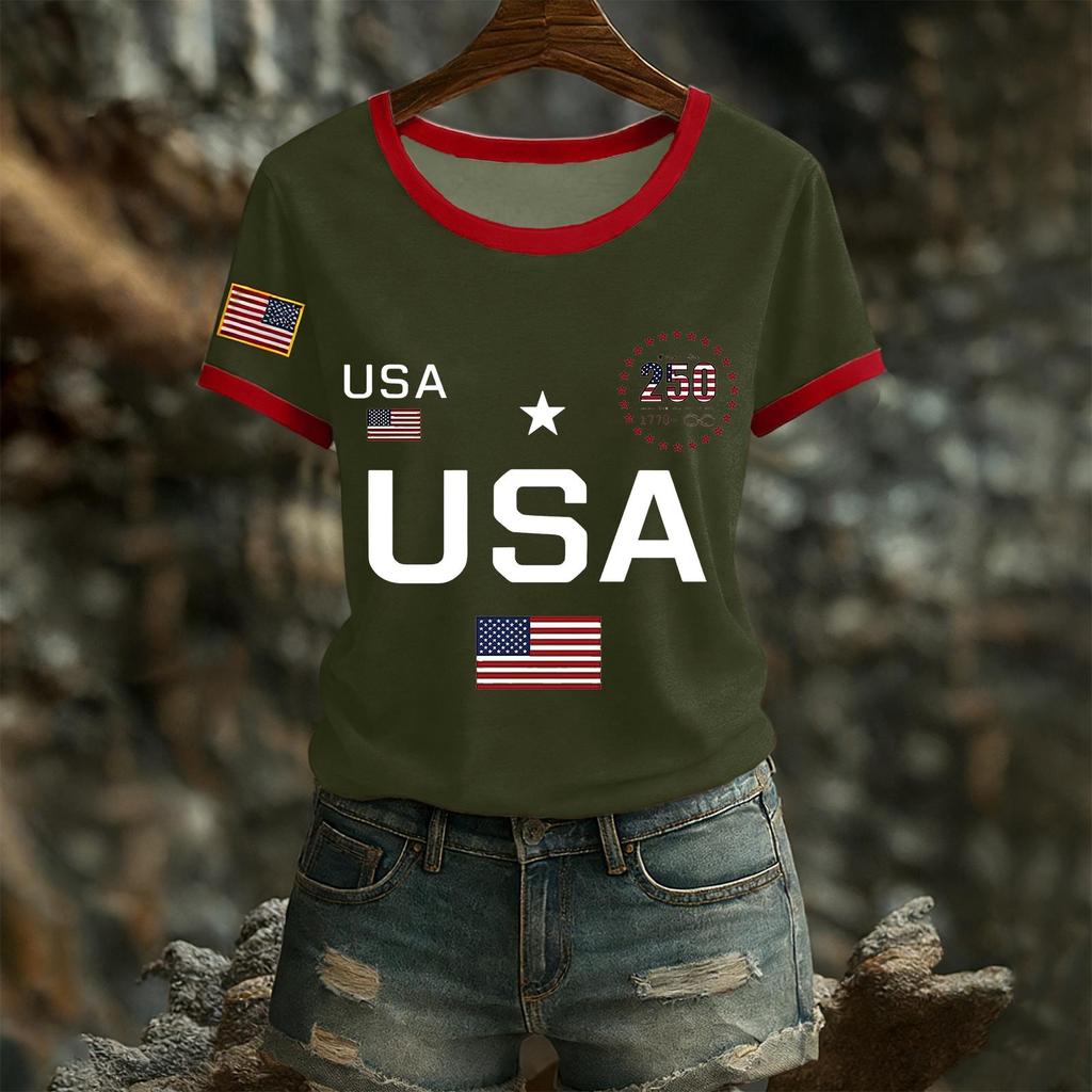 Women's Casual Round Neck Short Sleeve Pullover Printed T-Shirt Top