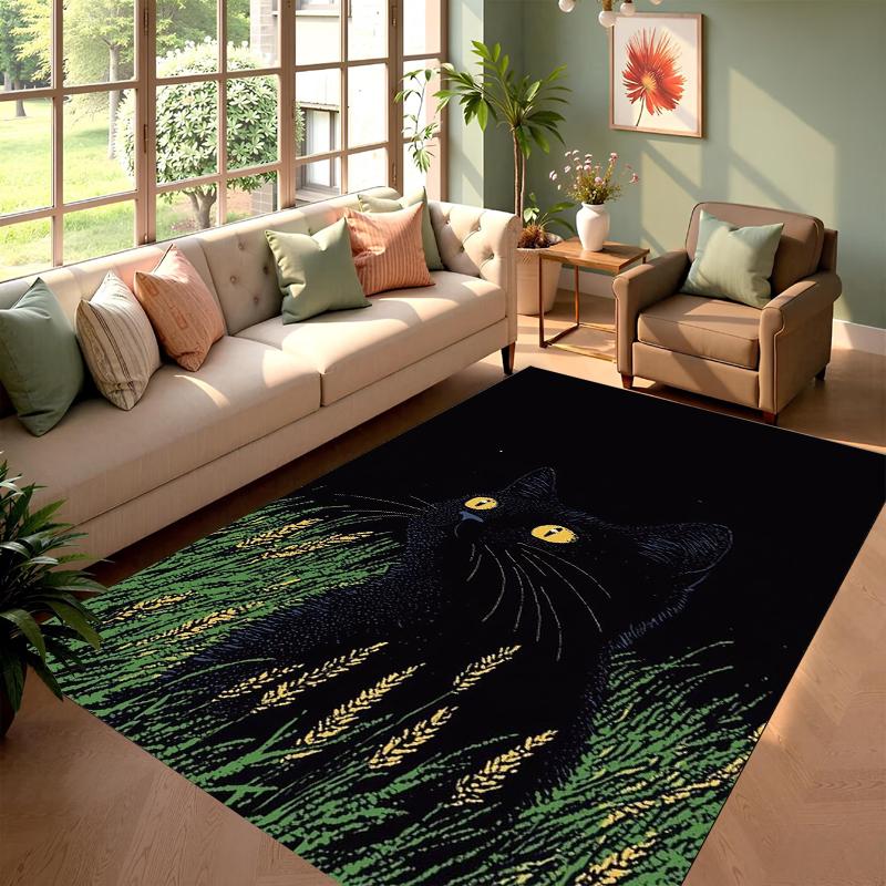 

Cute Cat and Plants Print Ins Style Non-Slip Floor Mat, Modern Colorful Decorative Rug for Living Room and Bedroom 40x60cm
