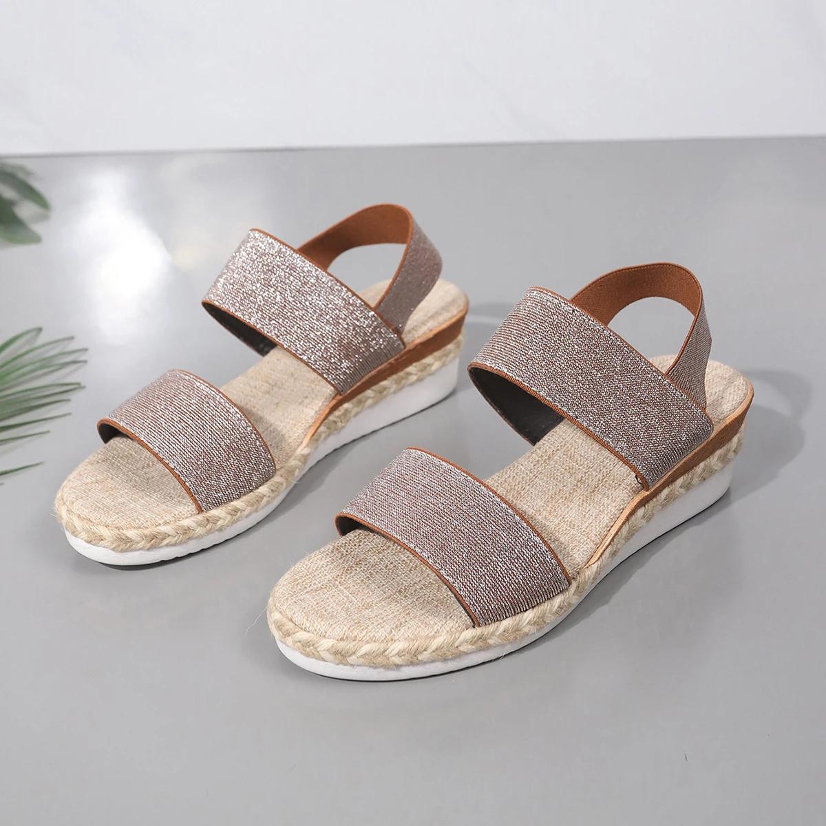 

Женские летние сандалии, новая мода, женская обувь на толстой подошве на танкетке с открытым носком, повседневные универсальные женские сандалии большого размера 42 хаки