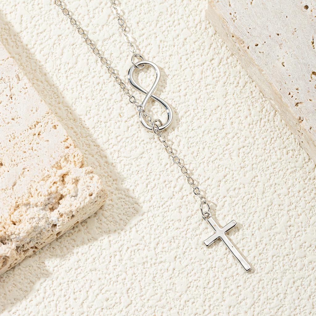 Minimalist Infinity Cross Lariat Necklace Gold Silver Plated Dainty Religious Jewelry for Women Daily Wear