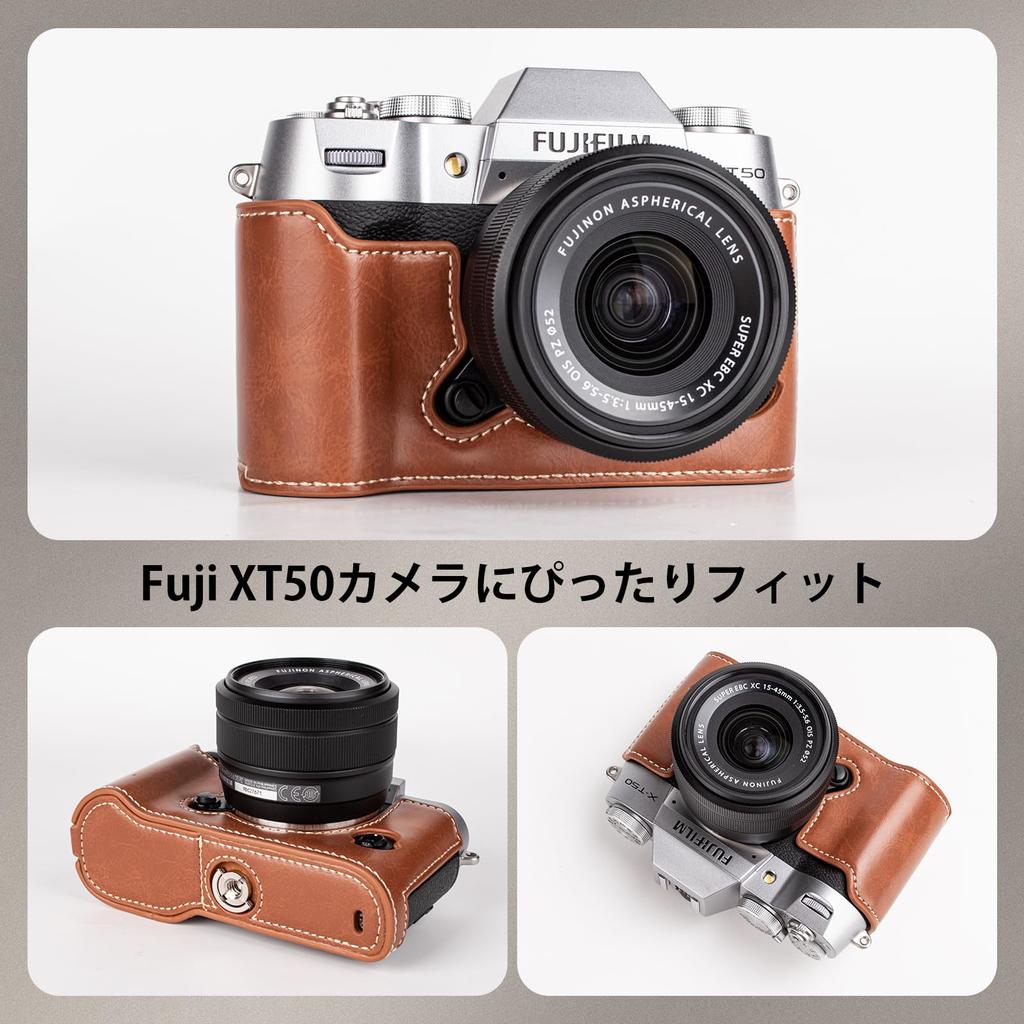 Kinokoo XT50/X-T50 Tasche, Tasche für die spiegellose Kamera Fujifilm X-T50, PU-Schutzhülle für die XT50, Rundumschutz-Tasche aus PU-Leder für die Fujifilm X-T50 (Braun)