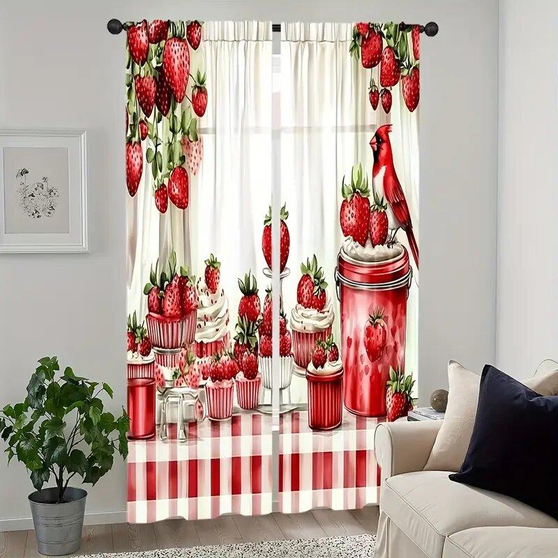 Strawberry and Dessert Pattern Printed Curtains, Pole Bag Bedroom Living Room, Home Decoration, Room Decoration