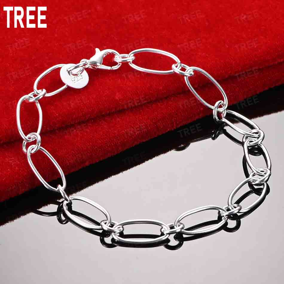 925 Sterling Silver Flat Ring Side Chain Simple Bracelet Gift Jewelry 20CM
