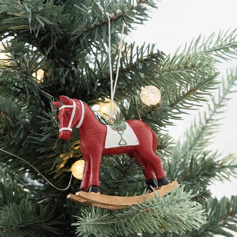 Christmas Decoration Resin Pony Pendant Christmas Tree Decorations Fairy Garden Doll House Home Decor DIY Kids Toy New Year Gift