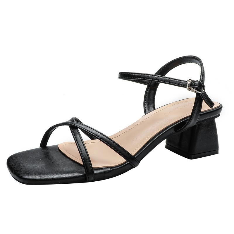 Fashion 2025 Summer Chunky High Heels Shoes Ladies Narrow Band Sandals Ankle Strap Slingback Sandalias Femme Wedges Open Toe Dress Shoes