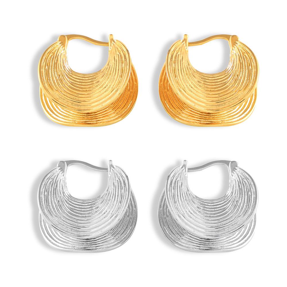 Fashionable And Versatile Personalized Ear Buckle Retro Titanium Steel Plated Real Gold Irregular Striped C-Type Non-Fading Earrings