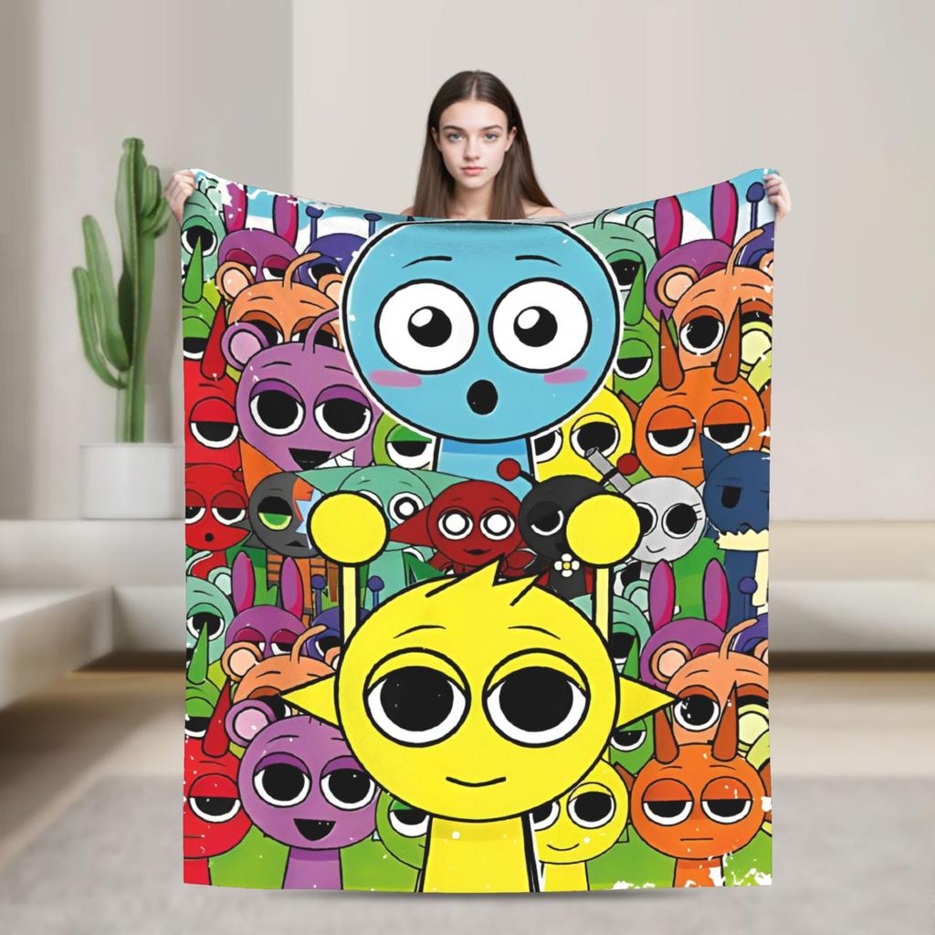 Sprunki Team Funny Games Blanket  Flannel Funny Breathable Throw Blankets for Chair Covering Sofa Summer
