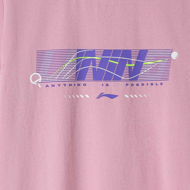 Li-Ning Summer Round Neck Cotton Feel Quick Dry Breathable Versatile Sports Short Sleeve T-Shirt Unisex Tops Pink AHSV613