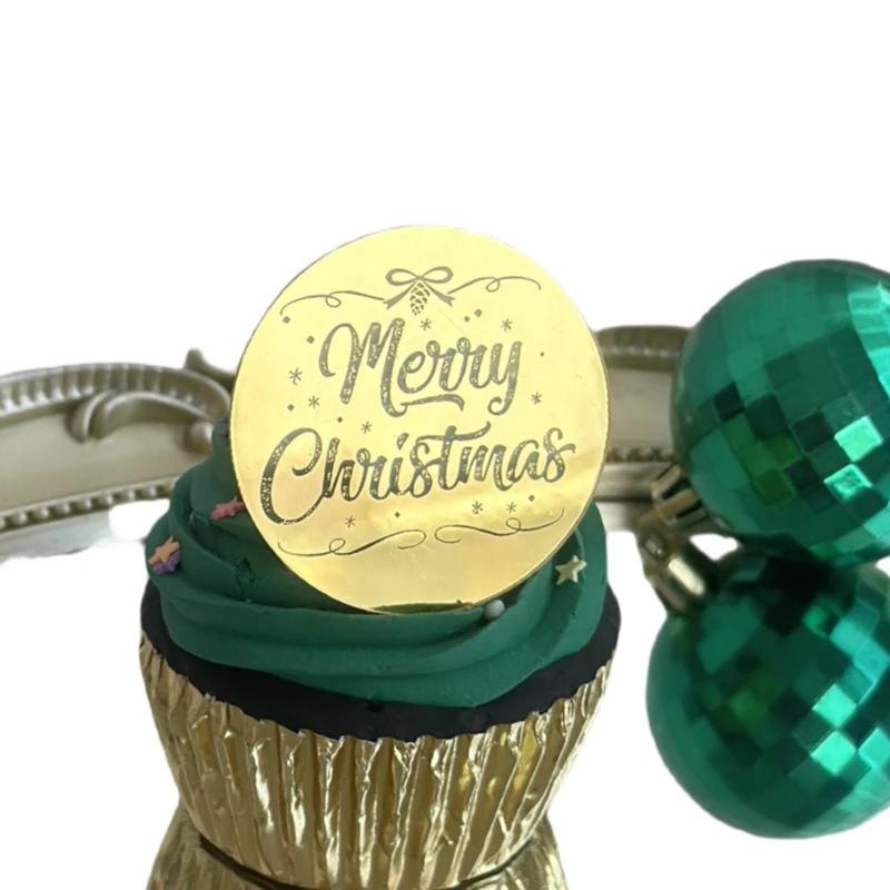 10pcs Round Merry Christmas Plastic Cupcake Toppers Rose Gold Color Snowflake Elk Cake Party Decorating Tool Christmas Ornament