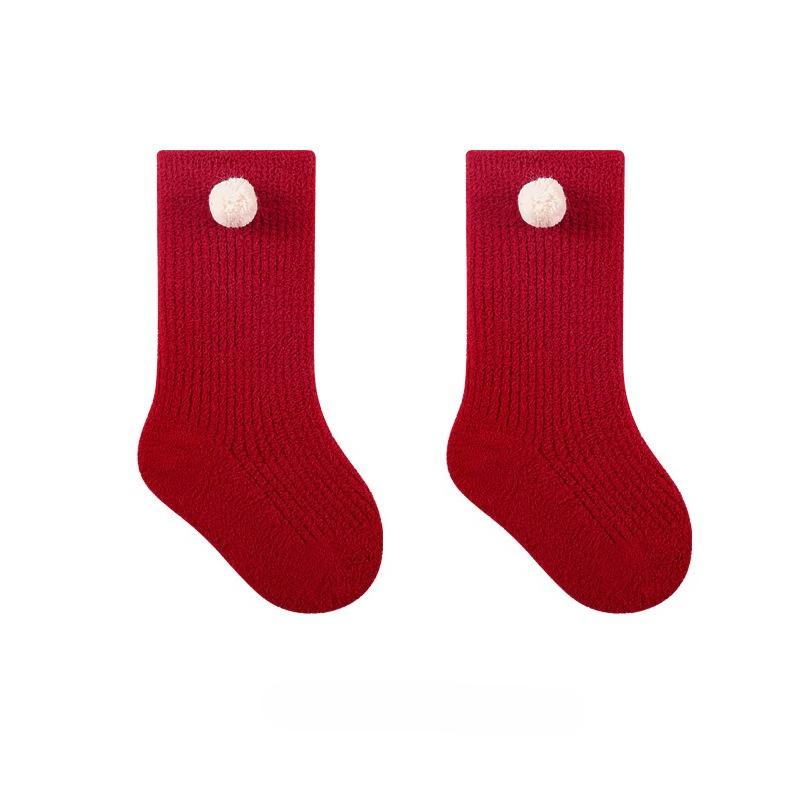 Baby Socks Autumn Winter Thickened Warm Children Red New Year Socks Full Moon Year Old Boy Girl Toddler Boneless Mid Tube Socks