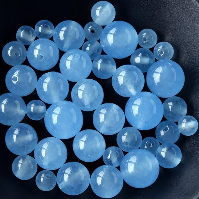 Aquamarine Chalcedony Round Beads Necklace & Earrings - DIY Handmade Jewelry Accessories.
