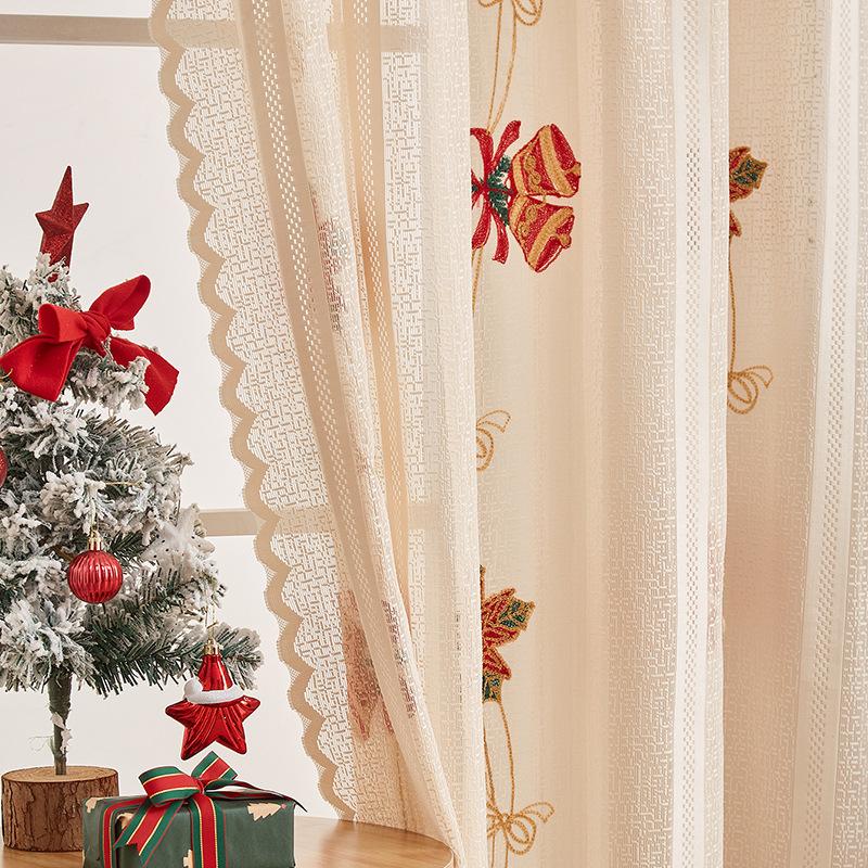 French Living Room Bedroom Bay Window Balcony Screen Curtain Cotton And Linen Embroidered Curtain Finished Christmas Window Screen Printed Curtain