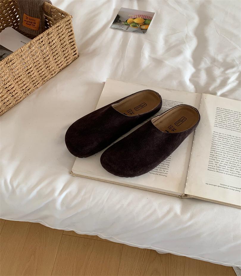 2025 autumn new shoes platform-soled retro one-pedal flat-soled lazy boken bag head half slippers women