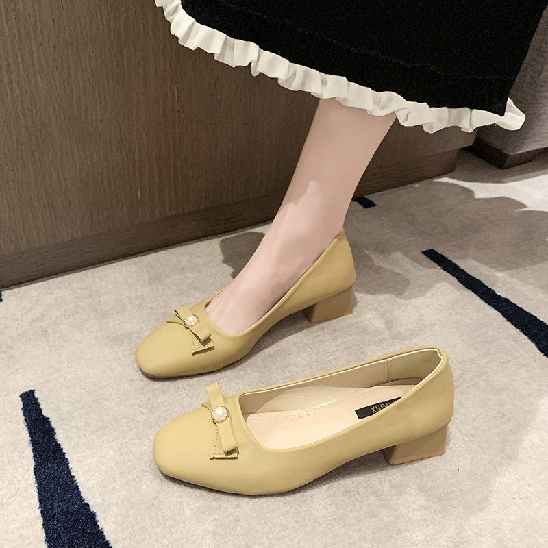 Spring New Thick Heel Bow Gentle Temperament Medium Heel Mary Jane Shoes
