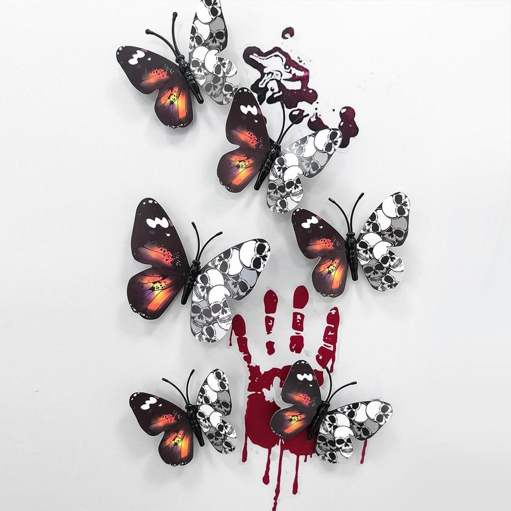 Butterfly Wall Decals 12 Pieces Skeleton Flower Wall Decor Halloween Decoration 3D Window Butterfly Decals For Home Classroom
