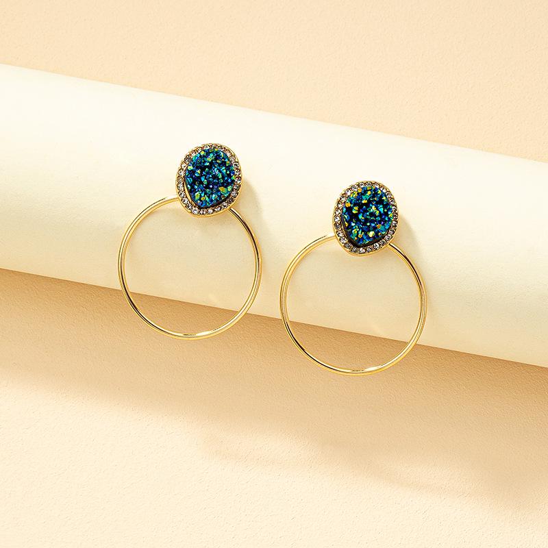 

Retro Sapphire Diamond-Studded Geometric Circle Earrings for Women