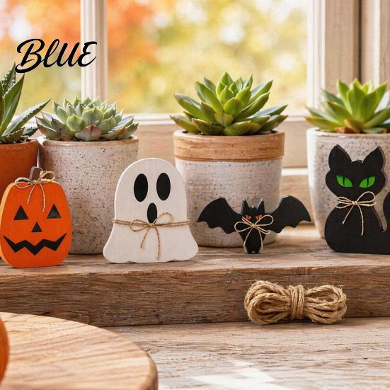 Fall Holiday Decorations 6Pcs Halloween Tiered Tray Decor, Ghost Black Cat Mummy Figurines, Pumpkin Witch Ornaments Hat Bat Wooden for Shelf