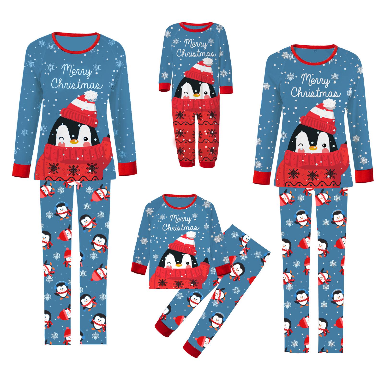 

Parent-Child Christmas Pajama Set: Penguin Patchwork Design for European & American Families Infant 12M