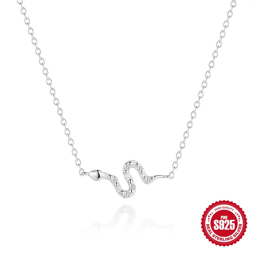 

Fashion S925 Sterling Silver Ins Wind Simple Fun Personality Diamond Snake Necklace Cool Street Collarbone Chain 925 Silver белого золота