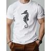 European Size Men's Seahorse Print Summer Casual Crew Neck Short T-Shirt