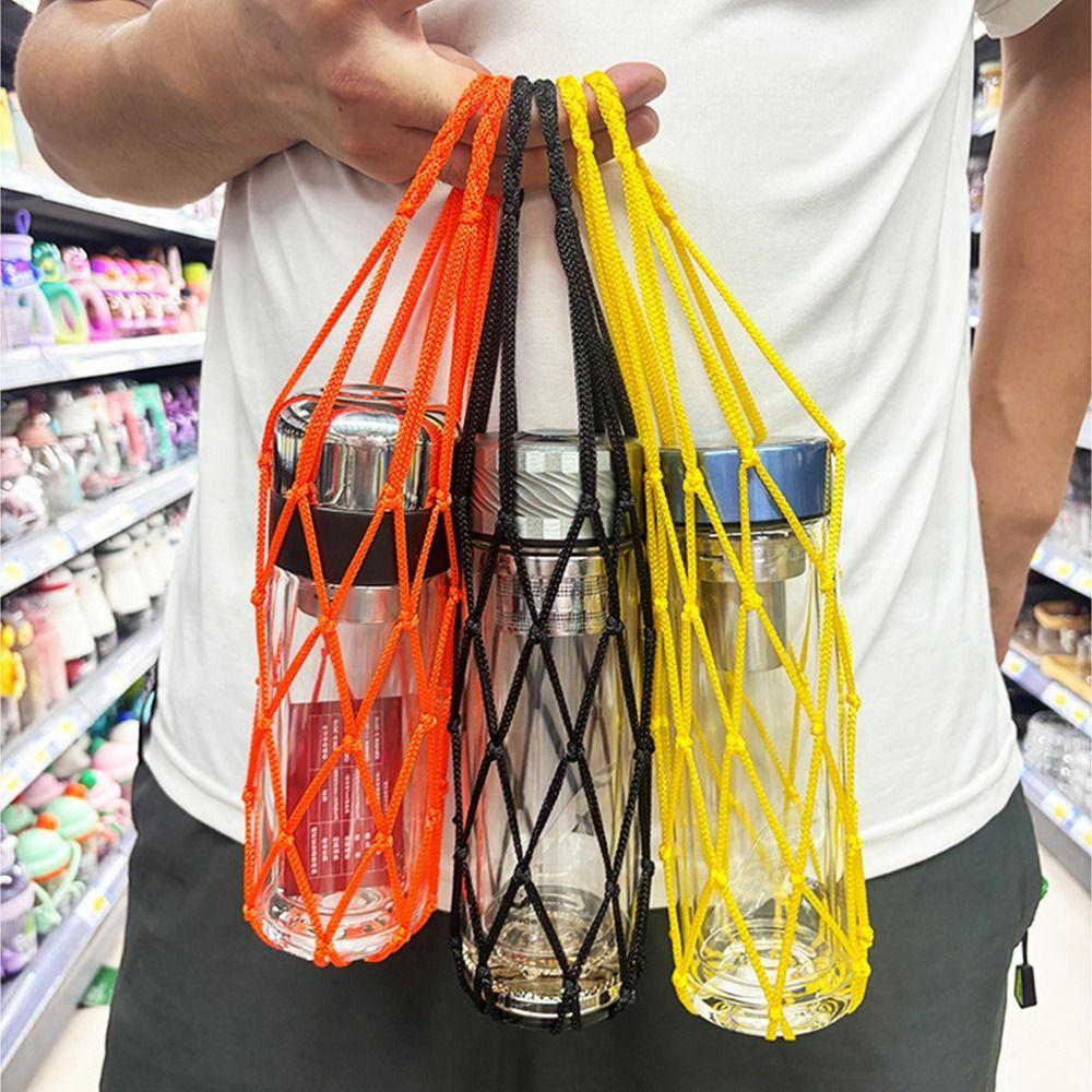 Weave Water Cup Mesh Bag Hand Woven Pouch Visible Bag  For Sport Camping Accessories