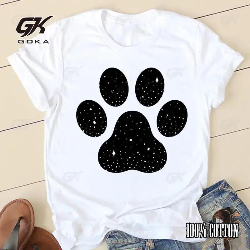 Women Cotton T shirt Dog Paw 90s Trend Ladies Fashion Clothing Short Sleeve Cartoon Clothes Vintage Female Tees Graphic T shirts