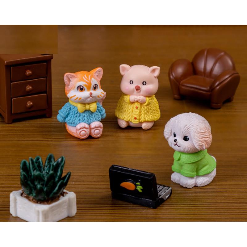 Charming Miniature Animal Figurines Resin Cat Pig Dog Desktop Decorations
