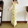 European and American Summer New Women's Clothing Sexy Low-cut Spice Girls Vacation Style Retro Printing Slim-fitting Backless Dress