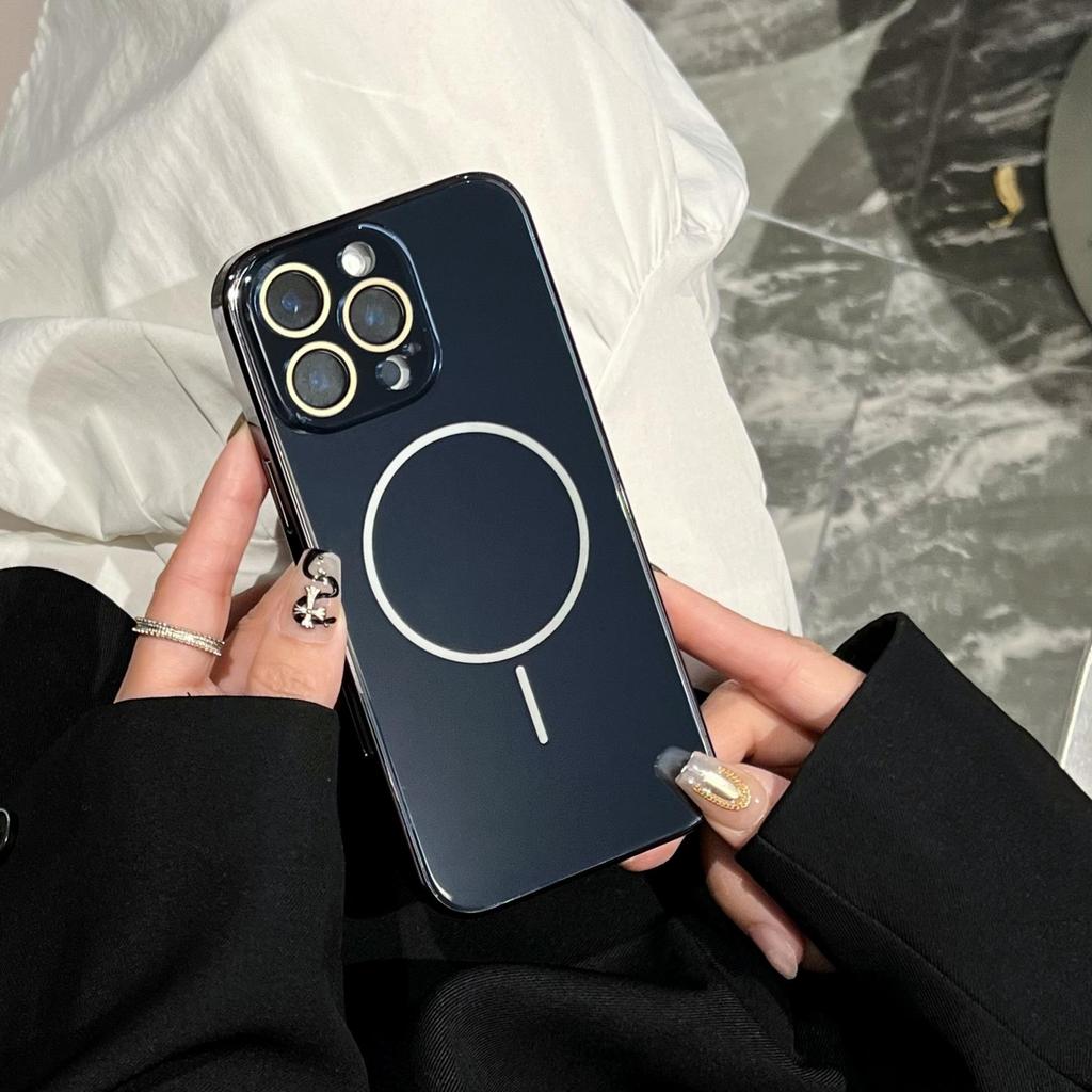 Magnetic Phone Case with Full Coverage Lens Ring for iPhone 16 Pro Max - Bright Surface Glass Protective Cover
