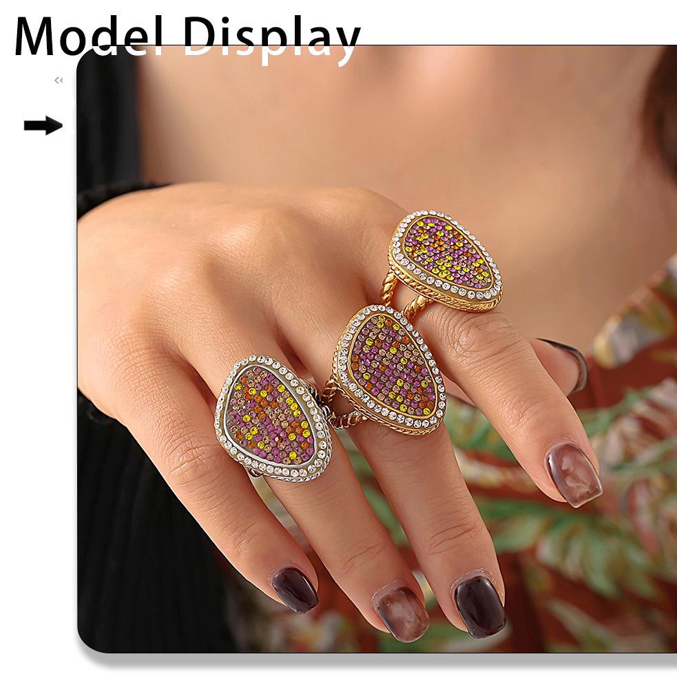 European-American Water Drop Braided Ring, Colored Diamond, 18k Gold PVD-Plated Titanium Steel Fashion Jewelry